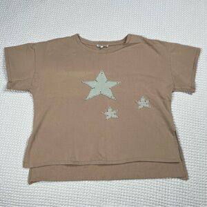 Peach Love Embroidered Star Stud Sweater Shirt Oversize Relaxed Boho